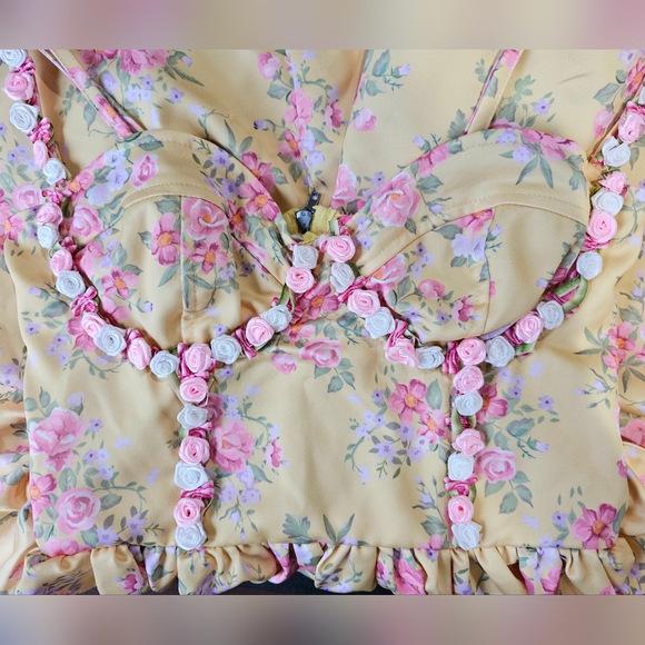 Dolls Kill Sugar Thrillz Yellow Floral Princess Party Mini Dress S - Picture 9 of 14